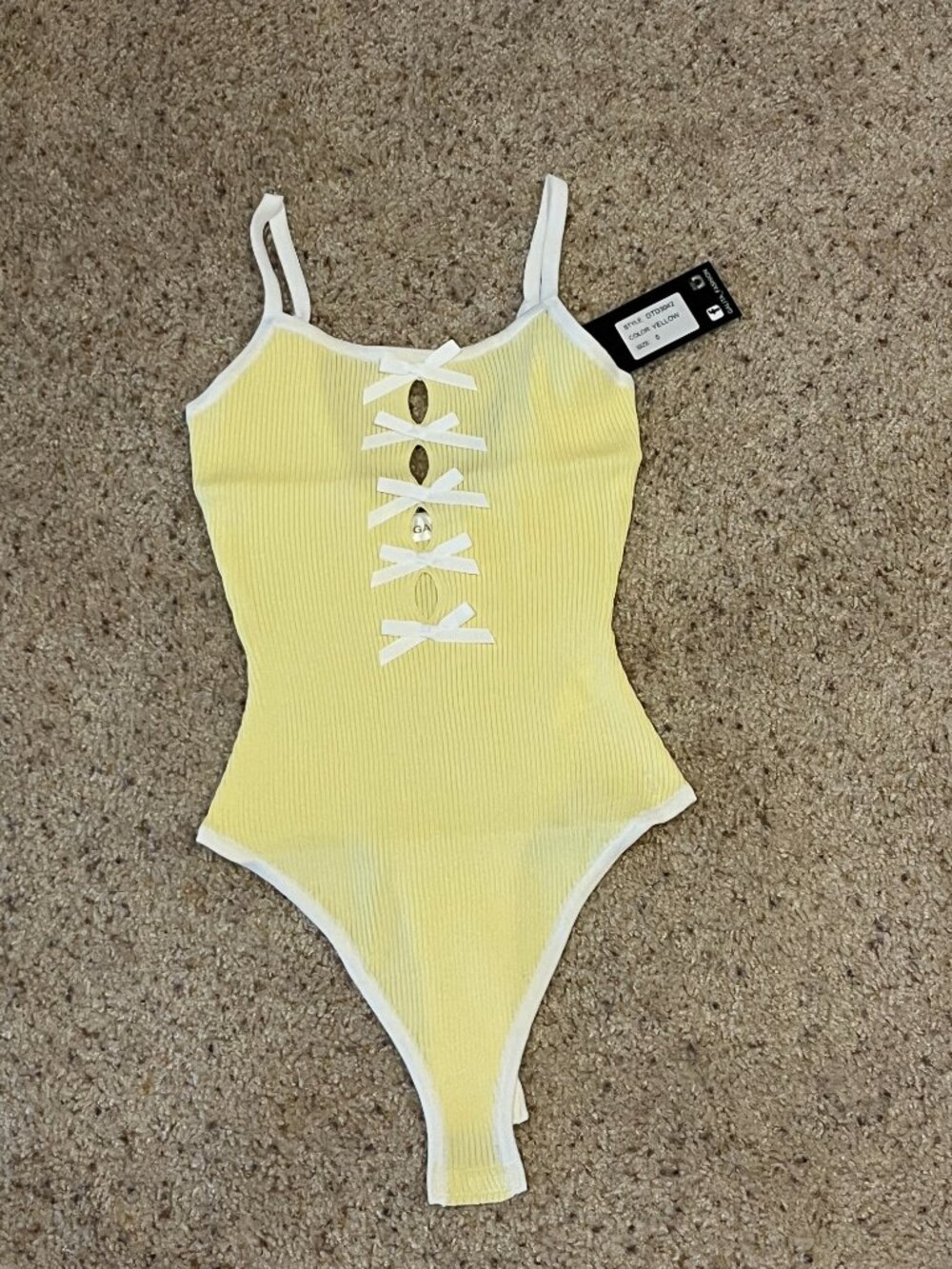 NWT Women's Galita Fashion Yellow w/ White Bows Bodysuit Size S